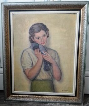 FRANTIŠEK HOFMAN „EMILIE S HOLOUBKEM“ - ORIGINÁL VELKÝ OBRAZ