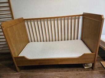 Postýlka dřevěná děská Ikea 130cm + matrace kokos