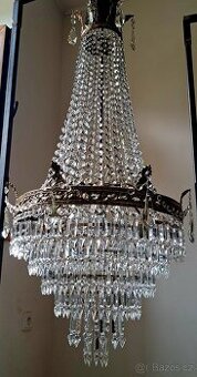 Starožitný velký křišťálový lustr,  osvětlení 1920-30