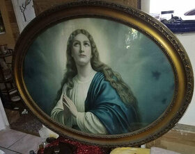 Náboženský obraz - zasklený v sádrovém rámu cca 115x85 cm - - 1