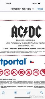 Vstupenka na koncert ACDC 2025