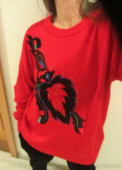 Vintage 80s/90s červený svetr s aplikací