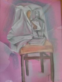 Obraz židle, pastel, k zarámování.
