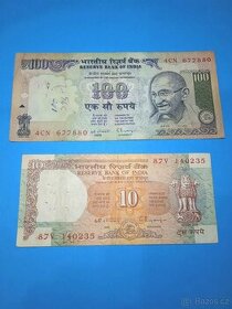 Bankovky INDIE - 10 a 100 Rupií