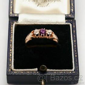Zlatý prsten s diamanty a ametystem - 1