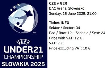 Vstupenky na zápas EURO U21 Česko - Německo