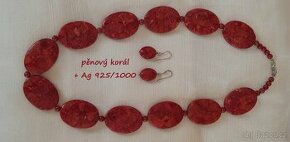 Náhrdelník s náušnicemi z pěnového korálu a stříbra