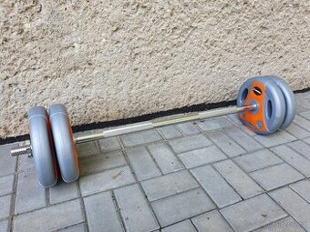 Tyč pro bench press a jednoručky + závaží