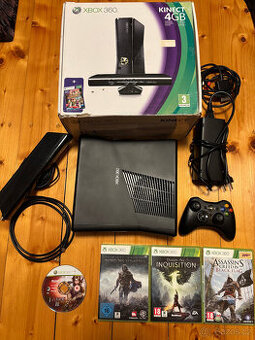 Xbox 360S Slim + Kinect + 4 hry - Super stav