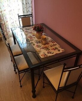 kovaný stůl 150x90 s tvrzeným sklem - 1