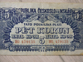 Bankovka 5 korun r. 1944 série HO - 1