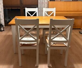 6 židlí + stůl z masívu, provence, ruční výroba