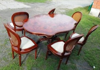 Jídelní set italský starožitný 1,8m + 6 výplet – JS7.07