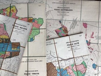 4 ks lesácké mapy okres Zlín, 1:10000, tajné, podlepené