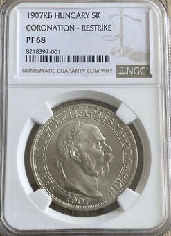 5 koruna 1907 KB korunovační-NGC PF 68