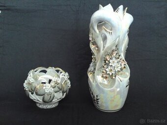 Zdobná váza a zdobená miska, dóza
