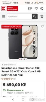 Prodám honor Smart 400 5g 128gb ,, mobil má 8gb ram a je v t