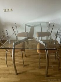 Jídelní sada, skleněný stůl, 4 židle, 2 barové židle