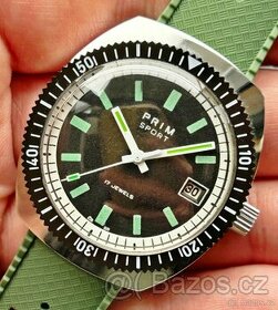 Československé mechanické vintage hodinky PRIM Sport 2 Army - 1