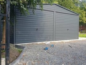 Plechová garáž 6x5, dvougaráž, dekor dřeva, Zahradní domek