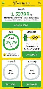 601 355 375 - kredit 1.597,- + 25GB dat.