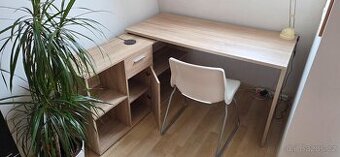 Rohový psací stůl LEX s komodou dekor dub, úložný prostor, ž