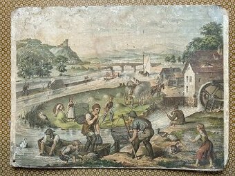 Školní plakáty 19.stol "U řeky" a "Na návsi"