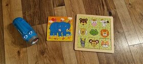 Playskool mluvící baterka, woody zvířecí hlavy, puzzle slon