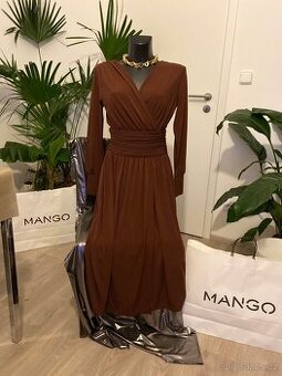 Mango hnede dlouhe saty rukavy nove 38 cerne