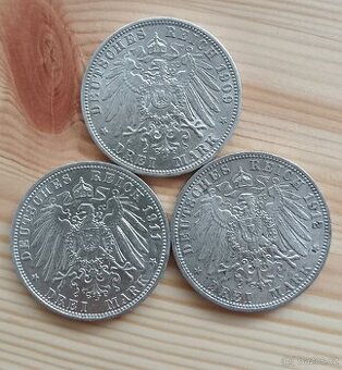 Stříbrné 3 Marky Německo 1909,11,12 Wilhelm II.