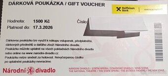 Poukázka do Národního divadla v hodnotě 1500 Kč + 2x pivenka