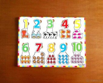 Dřevěné puzzle výukové - ČÍSLICE a ZVÍŘÁTKA, nové