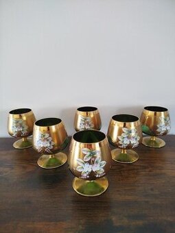 Napoleonky_sklo zelené , zlato + smalt, novoborské sklo