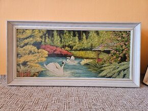 Prodám obraz "Labutě na jezeře" 88x43 cm