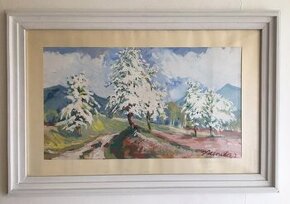 Krásný obraz - podepsáno Josef Klouda, Kvetnoucí hrušně - 1