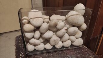 Skleněná dekorativní nádoba/váza - naplněná oblázky