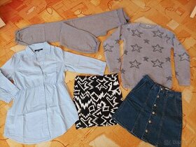 riflová SUKNĚ, KOŠILE, SVETR... 158-164- XS