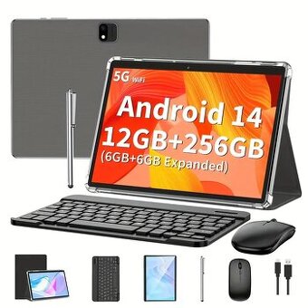 nový tablet s klávesnicí, myší, pouzdrem a fólí na LCD