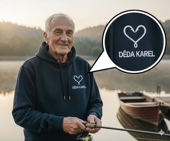 Pánská mikina s rybářskou výšivkou háčků - Vlastní text