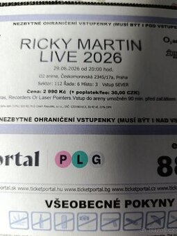 Ricky Martin dva lístky na koncert prodám
