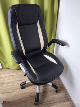 Židle, kolečková, černá, umělá kůže