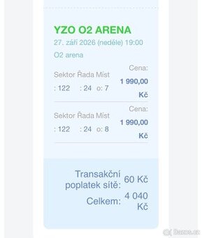 Prodám lístky na koncert yza
