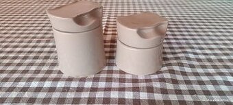 Retro keramické kořenky / dózy – sada 2 ks – hnědá lesklá