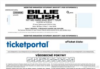 Lístek na koncert Billie Eilish – 1. 6. 2025, O2 Aréna