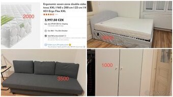 IKEA SET–Postel, Matrace, Skříň a Pohovka – Téměř Nové / P