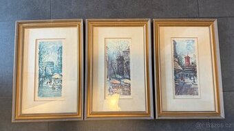 3 x Vintage sada Delarue Paris litografie
