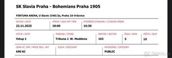 2x vstupenka Slavia - Bohemians 22.11.2025