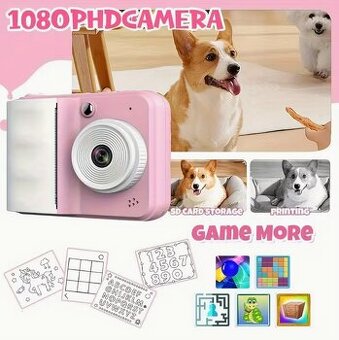 Digitální Fotoaparát s funkcí okamžitého tisku, RŮŽOVÝ