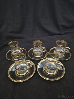 Zlacená skleněná kávová souprava 5+5 – Bohemia styl