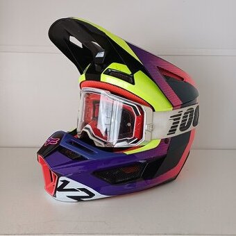 Motokrosová přilba Fox Racing V2 Voke + brýle 100%